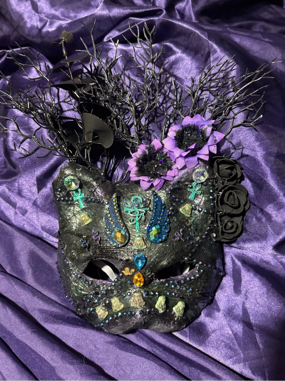 Decorative Egyptian cat mummy Black and Purple Women's Masquerade Mask